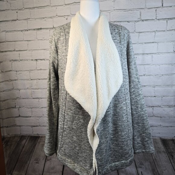 WOMENS Z SUPPLY KNIT JACKET SHERPA LINING GRAY WATERFALL COLLAR  NWT SIZE L - Picture 1 of 9